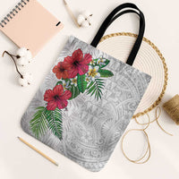 Hawaiian Tropical Plants Tote Bag Kakau Tattoo and Polynesian Pattern Half White Color