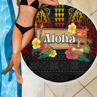 Hawaiian Elements and Polynesian Tattoo Beach Blanket