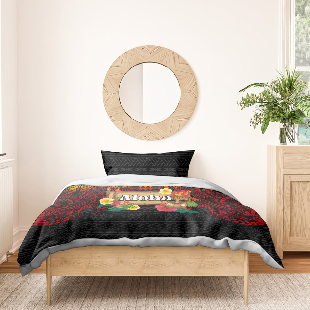 Hawaiian Elements and Polynesian Tattoo Bedding Set