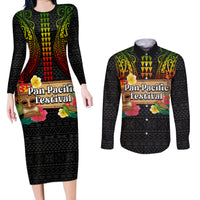 Hawaiian Elements and Polynesian Tattoo Couples Matching Long Sleeve Bodycon Dress and Long Sleeve Button Shirt LT03 Black - Polynesian Pride