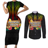 Hawaiian Elements and Polynesian Tattoo Couples Matching Short Sleeve Bodycon Dress and Long Sleeve Button Shirt LT03 Black - Polynesian Pride