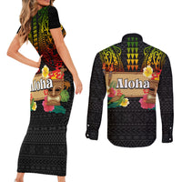 Hawaiian Elements and Polynesian Tattoo Couples Matching Short Sleeve Bodycon Dress and Long Sleeve Button Shirt LT03 - Polynesian Pride