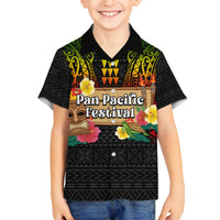 Hawaii Pan-Pacific Festival Family Matching Off The Shoulder Long Sleeve Dress and Hawaiian Shirt Hawaiian Elements and Polynesian Tattoo