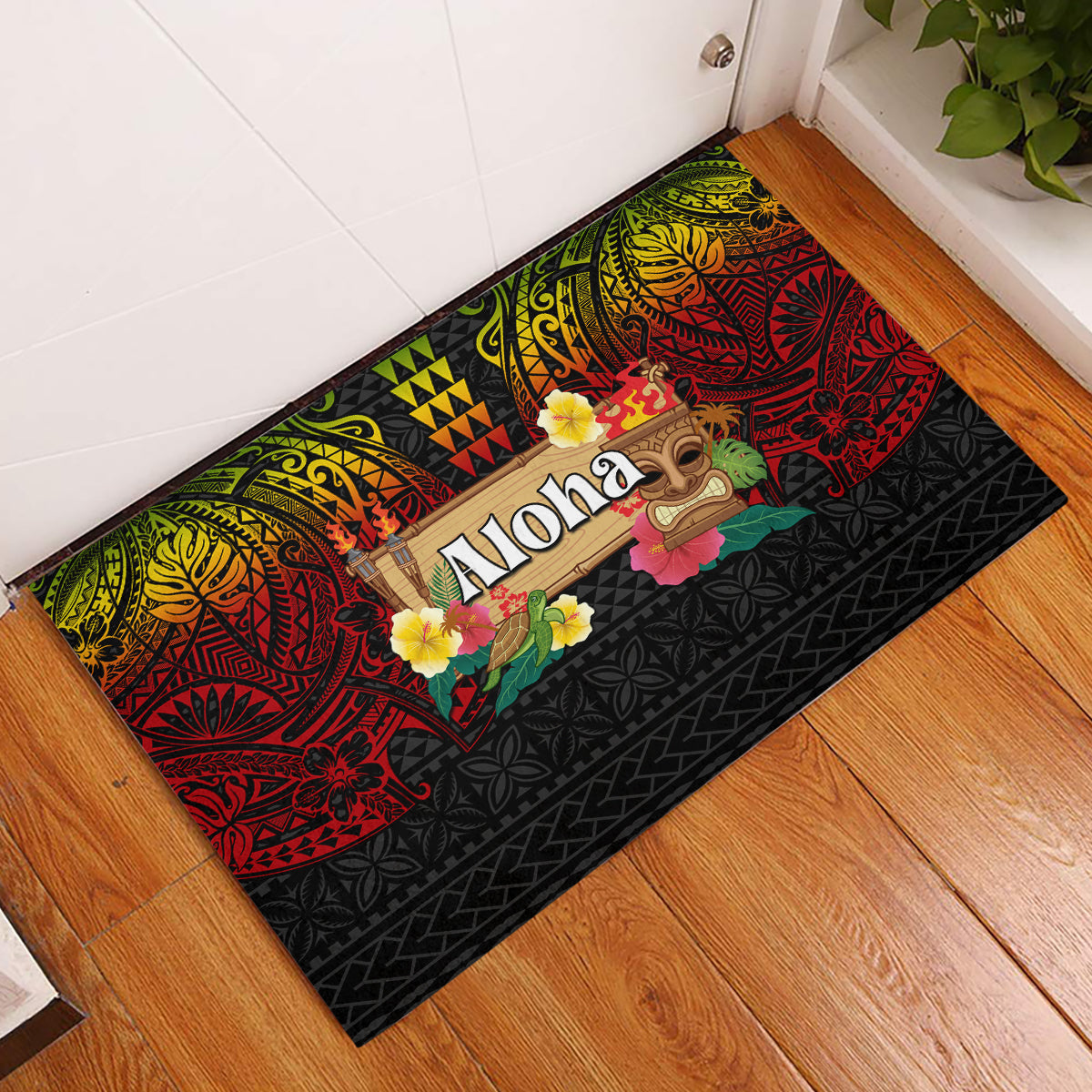 Hawaiian Elements and Polynesian Tattoo Rubber Doormat