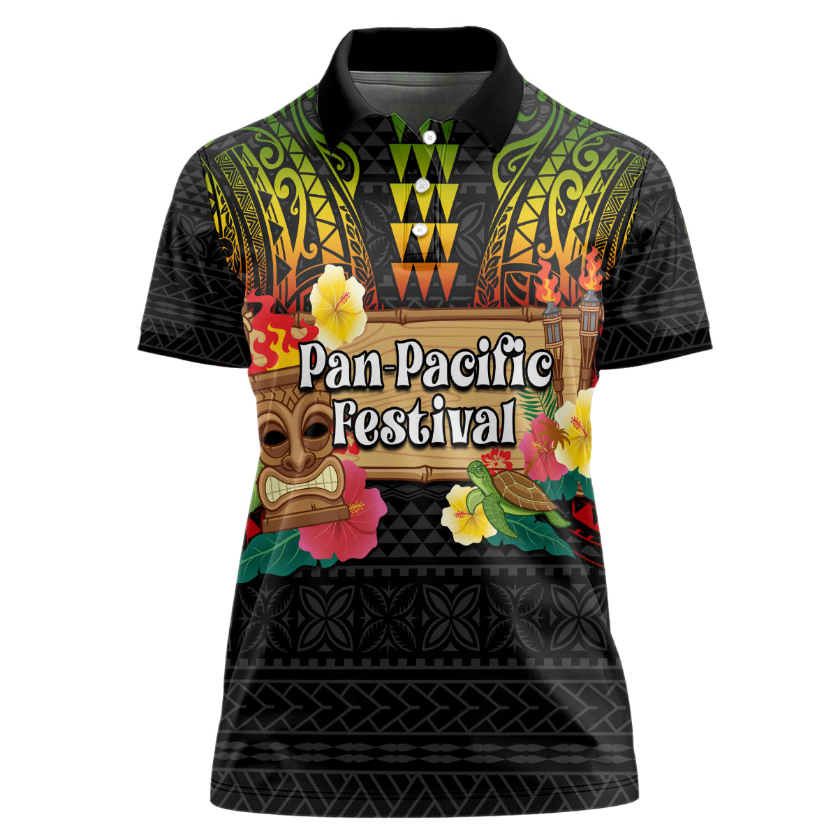 Hawaii Pan-Pacific Festival Women Polo Shirt Hawaiian Elements and Polynesian Tattoo