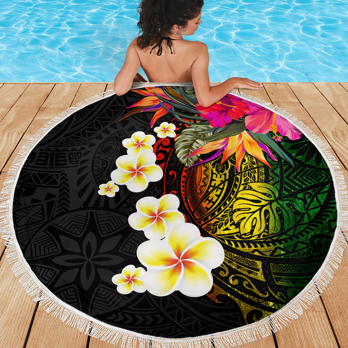 Hawaii Plumeria Beach Blanket Polynesian Tattoo and Hibiscus