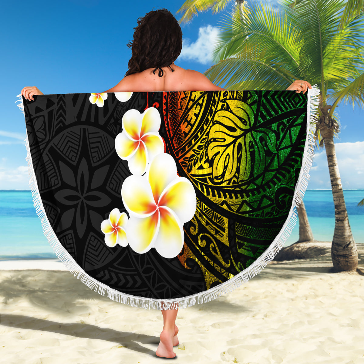 Hawaii Plumeria Beach Blanket Polynesian Tattoo and Hibiscus