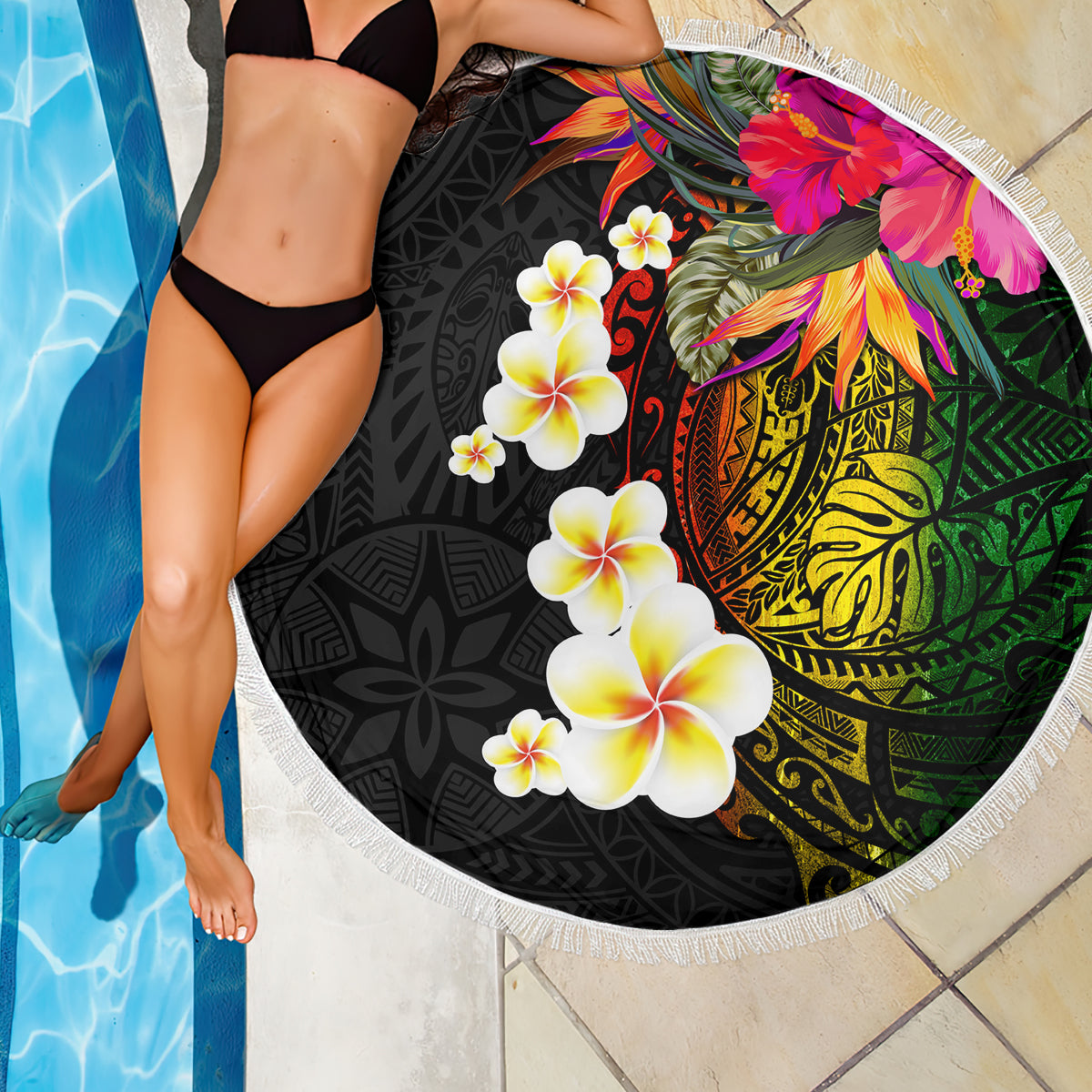 Hawaii Plumeria Beach Blanket Polynesian Tattoo and Hibiscus