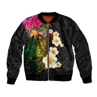 Hawaii Plumeria Bomber Jacket Polynesian Tattoo and Hibiscus