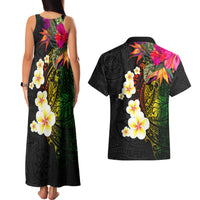 Hawaii Plumeria Couples Matching Tank Maxi Dress and Hawaiian Shirt Polynesian Tattoo and Hibiscus LT03 - Polynesian Pride