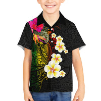 Hawaii Plumeria Family Matching Off Shoulder Short Dress and Hawaiian Shirt Polynesian Tattoo and Hibiscus