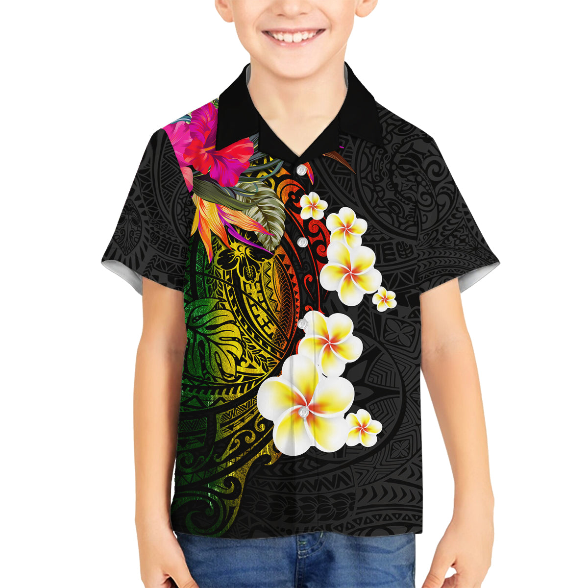 Hawaii Plumeria Family Matching Puletasi and Hawaiian Shirt Polynesian Tattoo and Hibiscus