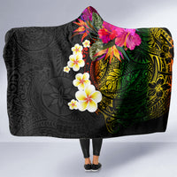 Hawaii Plumeria Hooded Blanket Polynesian Tattoo and Hibiscus