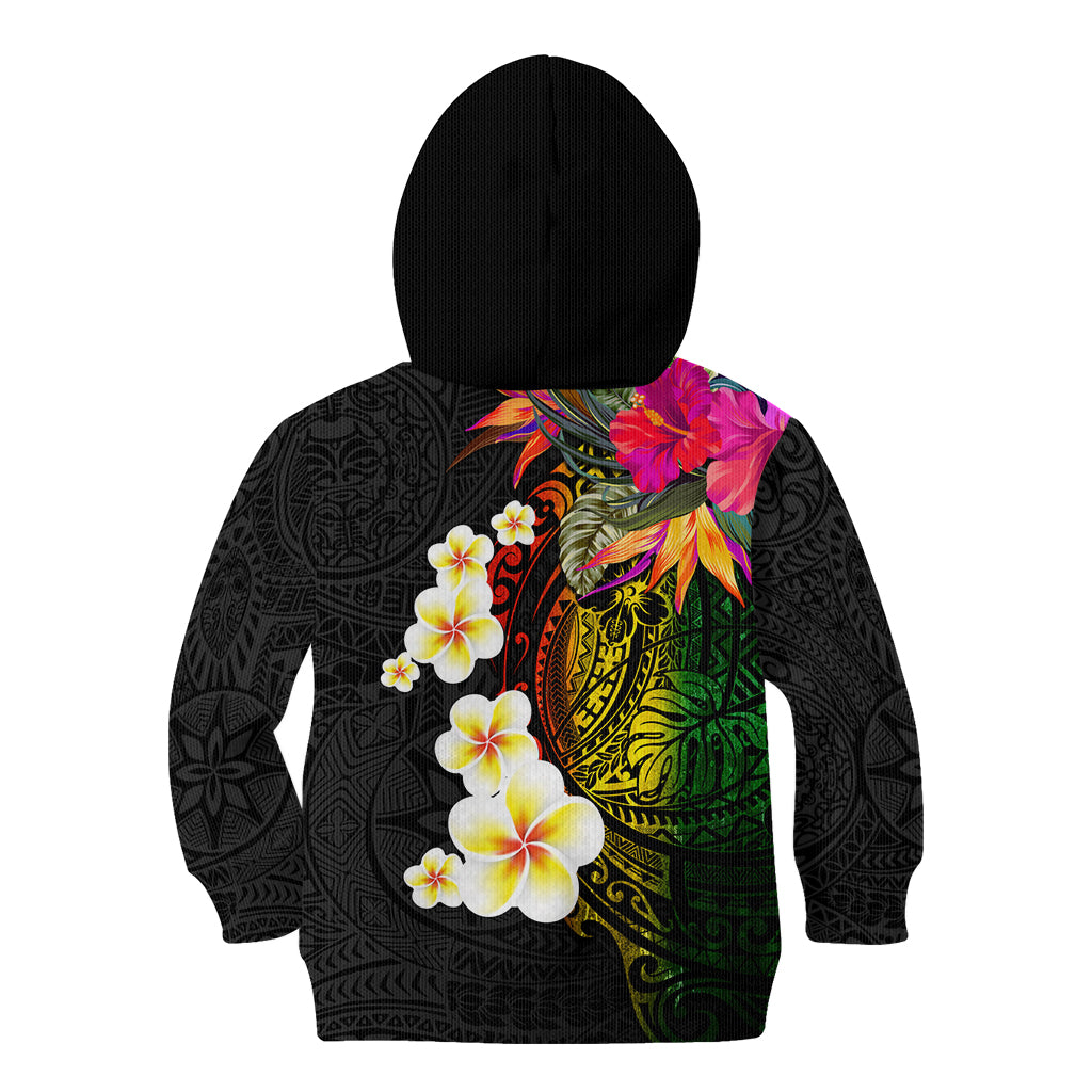 Hawaii Plumeria Kid Hoodie Polynesian Tattoo and Hibiscus