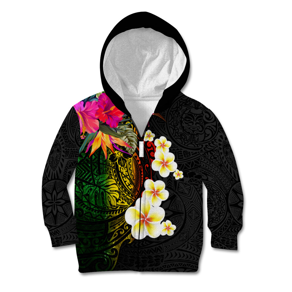 Hawaii Plumeria Kid Hoodie Polynesian Tattoo and Hibiscus