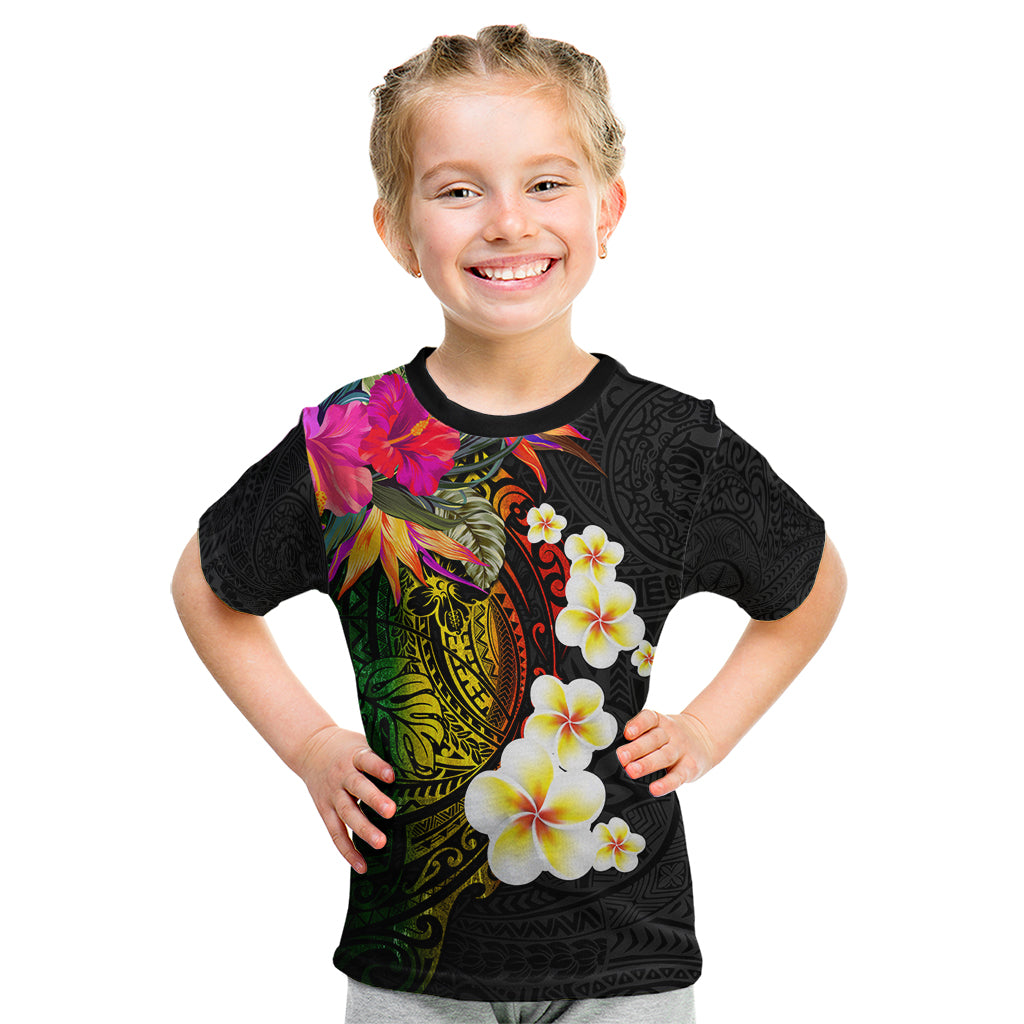 Hawaii Plumeria Kid T Shirt Polynesian Tattoo and Hibiscus LT03 Black - Polynesian Pride