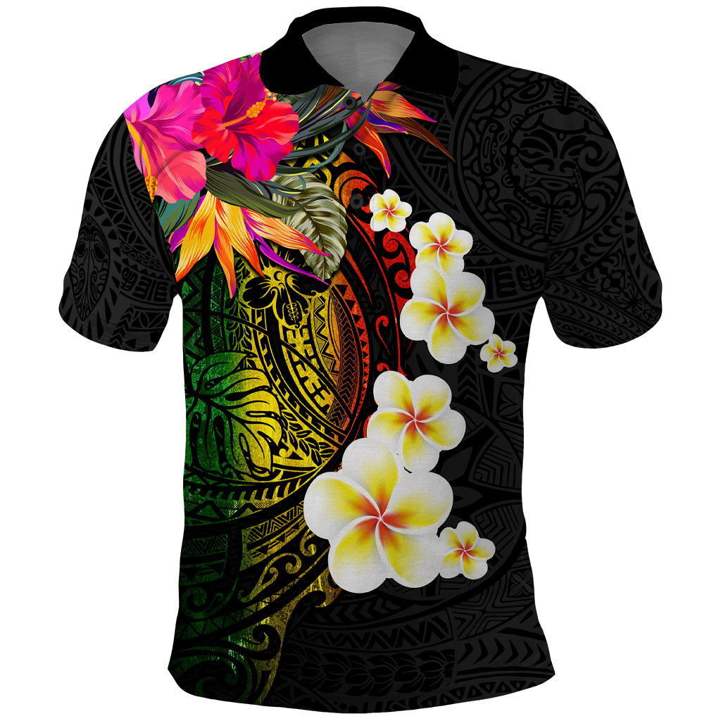 Hawaii Plumeria Polo Shirt Polynesian Tattoo and Hibiscus