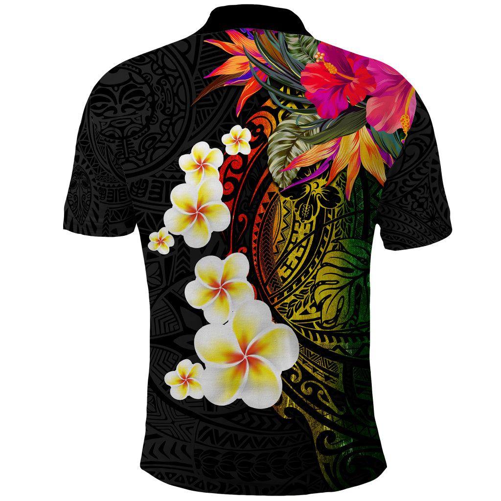 Hawaii Plumeria Polo Shirt Polynesian Tattoo and Hibiscus