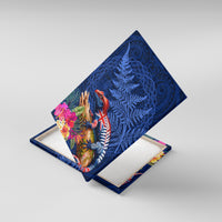 New Zealand Tuatara Canvas Wall Art Silver Fern Hibiscus and Tribal Maori Pattern Blue Color