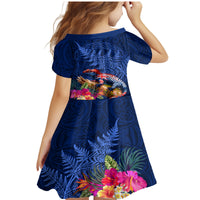 New Zealand Tuatara Family Matching Mermaid Dress and Hawaiian Shirt Silver Fern Hibiscus and Tribal Maori Pattern Blue Color LT03 - Polynesian Pride