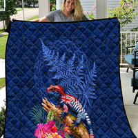 New Zealand Tuatara Quilt Silver Fern Hibiscus and Tribal Maori Pattern Blue Color LT03 Blue - Polynesian Pride