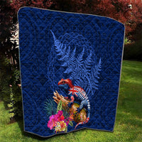 New Zealand Tuatara Quilt Silver Fern Hibiscus and Tribal Maori Pattern Blue Color LT03 - Polynesian Pride