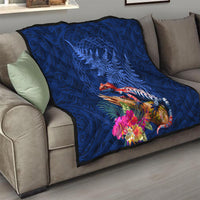 New Zealand Tuatara Quilt Silver Fern Hibiscus and Tribal Maori Pattern Blue Color LT03 - Polynesian Pride