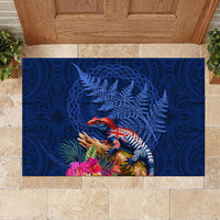 New Zealand Tuatara Rubber Doormat Silver Fern Hibiscus and Tribal Maori Pattern Blue Color LT03 - Polynesian Pride