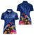 New Zealand Tuatara Women Polo Shirt Silver Fern Hibiscus and Tribal Maori Pattern Blue Color