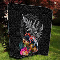 New Zealand Tuatara Quilt Silver Fern Hibiscus and Tribal Maori Pattern Black Color LT03 - Polynesian Pride