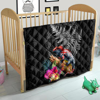 New Zealand Tuatara Quilt Silver Fern Hibiscus and Tribal Maori Pattern Black Color LT03 - Polynesian Pride