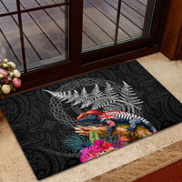 New Zealand Tuatara Rubber Doormat Silver Fern Hibiscus and Tribal Maori Pattern Black Color LT03 - Polynesian Pride