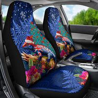 New Zealand Tuatara Christmas Car Seat Cover Silver Fern and Xmas Pohutukawa Tree Blue Color