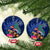 New Zealand Tuatara Christmas Ceramic Ornament Silver Fern and Xmas Pohutukawa Tree Blue Color