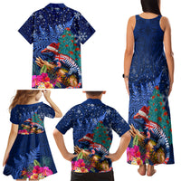 New Zealand Tuatara Christmas Family Matching Tank Maxi Dress and Hawaiian Shirt Silver Fern and Xmas Pohutukawa Tree Blue Color LT03 - Polynesian Pride