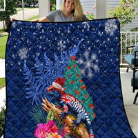 New Zealand Tuatara Christmas Quilt Silver Fern and Xmas Pohutukawa Tree Blue Color LT03 Blue - Polynesian Pride