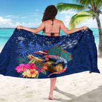 New Zealand Tuatara Christmas Sarong Silver Fern and Xmas Pohutukawa Tree Blue Color