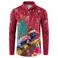 New Zealand Tuatara Christmas Button Sweatshirt Silver Fern and Xmas Pohutukawa Tree Red Color LT03 Red - Polynesian Pride