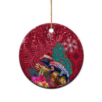 New Zealand Tuatara Christmas Ceramic Ornament Silver Fern and Xmas Pohutukawa Tree Red Color LT03 - Polynesian Pride