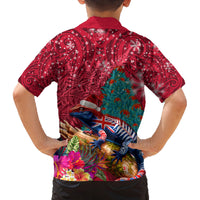 New Zealand Tuatara Christmas Family Matching Long Sleeve Bodycon Dress and Hawaiian Shirt Silver Fern and Xmas Pohutukawa Tree Red Color LT03 - Polynesian Pride