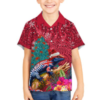 New Zealand Tuatara Christmas Family Matching Short Sleeve Bodycon Dress and Hawaiian Shirt Silver Fern and Xmas Pohutukawa Tree Red Color LT03 Son's Shirt Red - Polynesian Pride