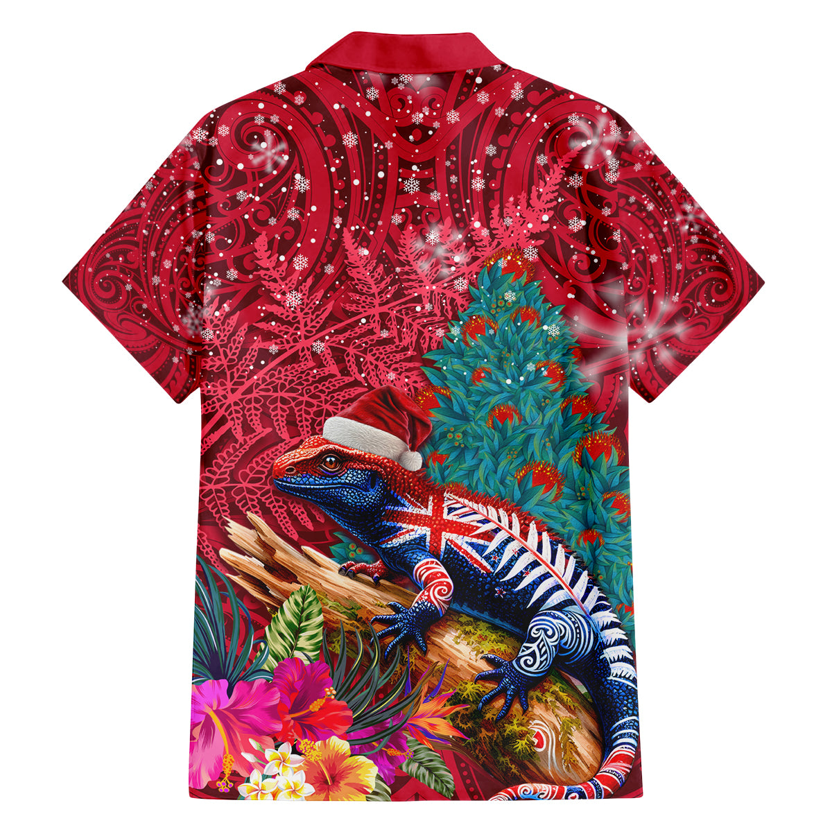New Zealand Tuatara Christmas Family Matching Summer Maxi Dress and Hawaiian Shirt Silver Fern and Xmas Pohutukawa Tree Red Color LT03 - Polynesian Pride