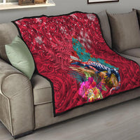 New Zealand Tuatara Christmas Quilt Silver Fern and Xmas Pohutukawa Tree Red Color LT03 - Polynesian Pride