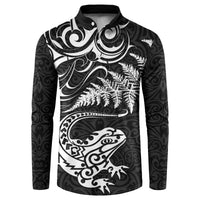 New Zealand Tuatara Tribal Tattoo Button Sweatshirt Silver Fern and Maori Pattern Black Color LT03 Black - Polynesian Pride