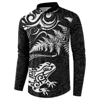 New Zealand Tuatara Tribal Tattoo Button Sweatshirt Silver Fern and Maori Pattern Black Color LT03 - Polynesian Pride