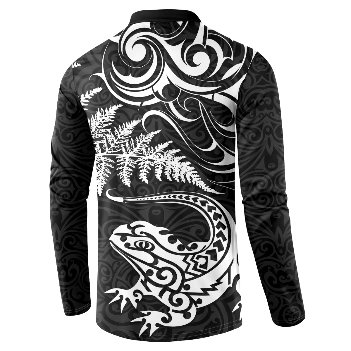 New Zealand Tuatara Tribal Tattoo Button Sweatshirt Silver Fern and Maori Pattern Black Color LT03 - Polynesian Pride