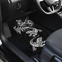 New Zealand Tuatara Tribal Tattoo Car Mats Silver Fern and Maori Pattern Black Color LT03 - Polynesian Pride