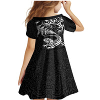 New Zealand Tuatara Tribal Tattoo Family Matching Mermaid Dress and Hawaiian Shirt Silver Fern and Maori Pattern Black Color LT03 - Polynesian Pride