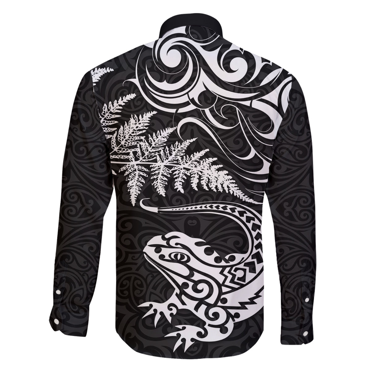 New Zealand Tuatara Tribal Tattoo Family Matching Mermaid Dress and Hawaiian Shirt Silver Fern and Maori Pattern Black Color LT03 - Polynesian Pride