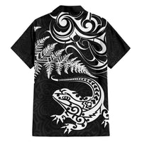 New Zealand Tuatara Tribal Tattoo Family Matching Summer Maxi Dress and Hawaiian Shirt Silver Fern and Maori Pattern Black Color LT03 - Polynesian Pride